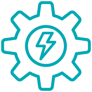 line drawing of a gear with lightning bolt inside